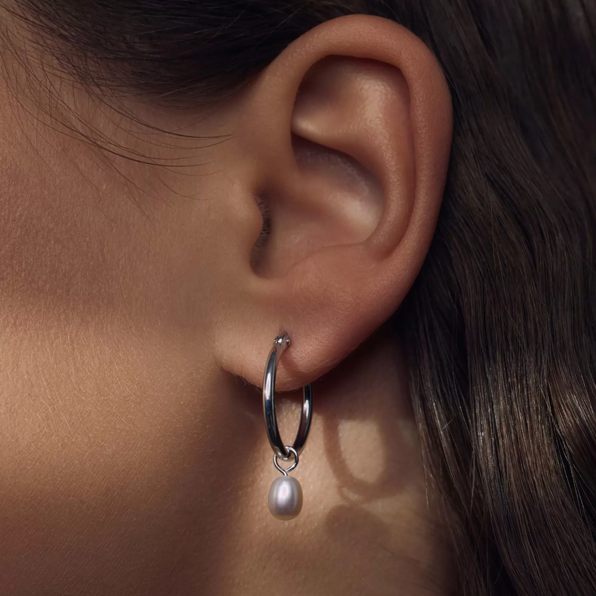 Sale Brioso Cortona Ambra Creoli In Argento Sterling 925 Con Perla D'Acqua Dolce Orecchini
