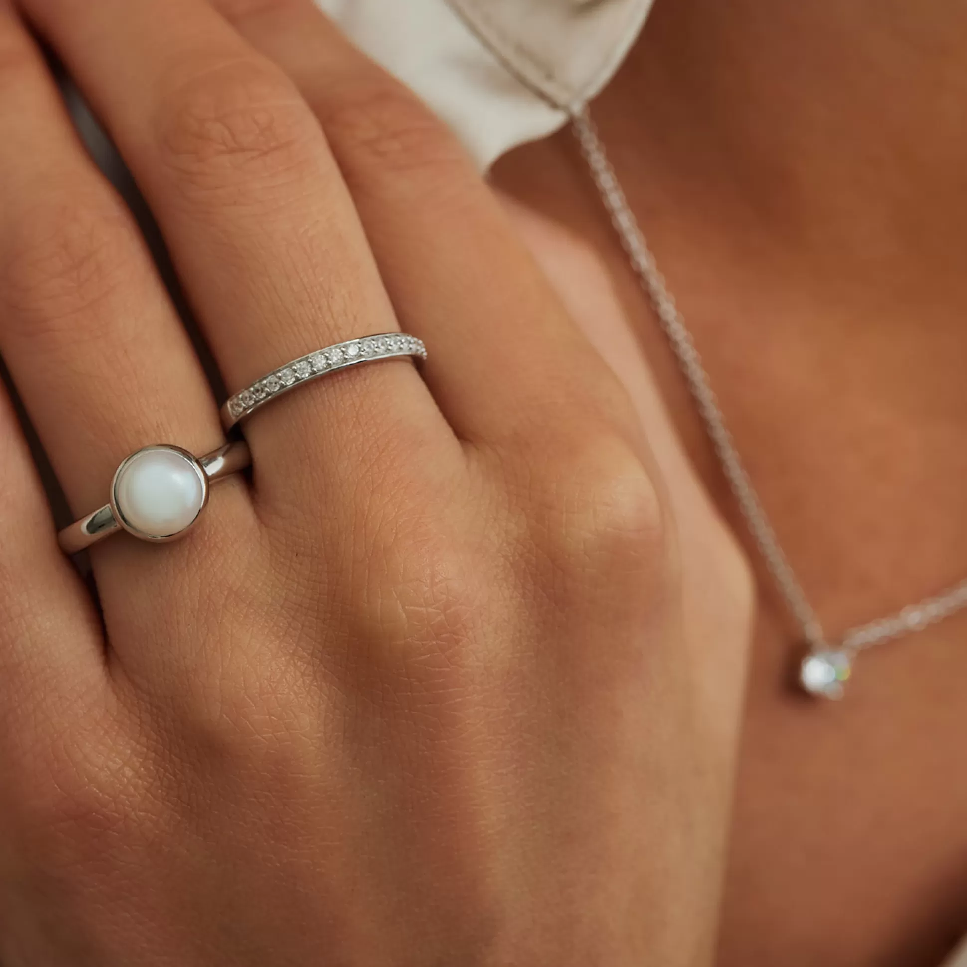 Fashion Brioso Cortona Bella Anello In Argento Sterling 925 Con Perla D'Acqua Dolce Anelli