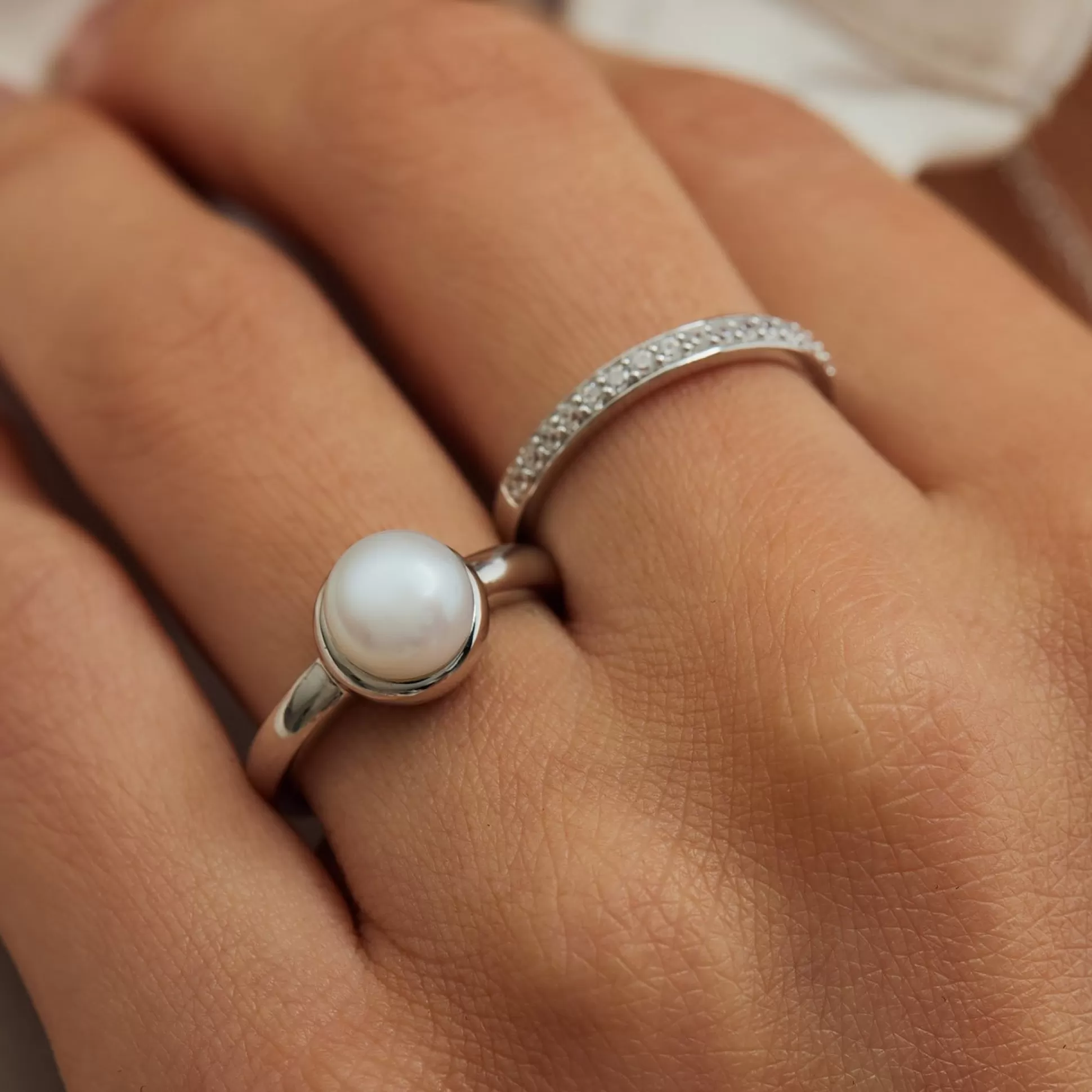 Fashion Brioso Cortona Bella Anello In Argento Sterling 925 Con Perla D'Acqua Dolce Anelli