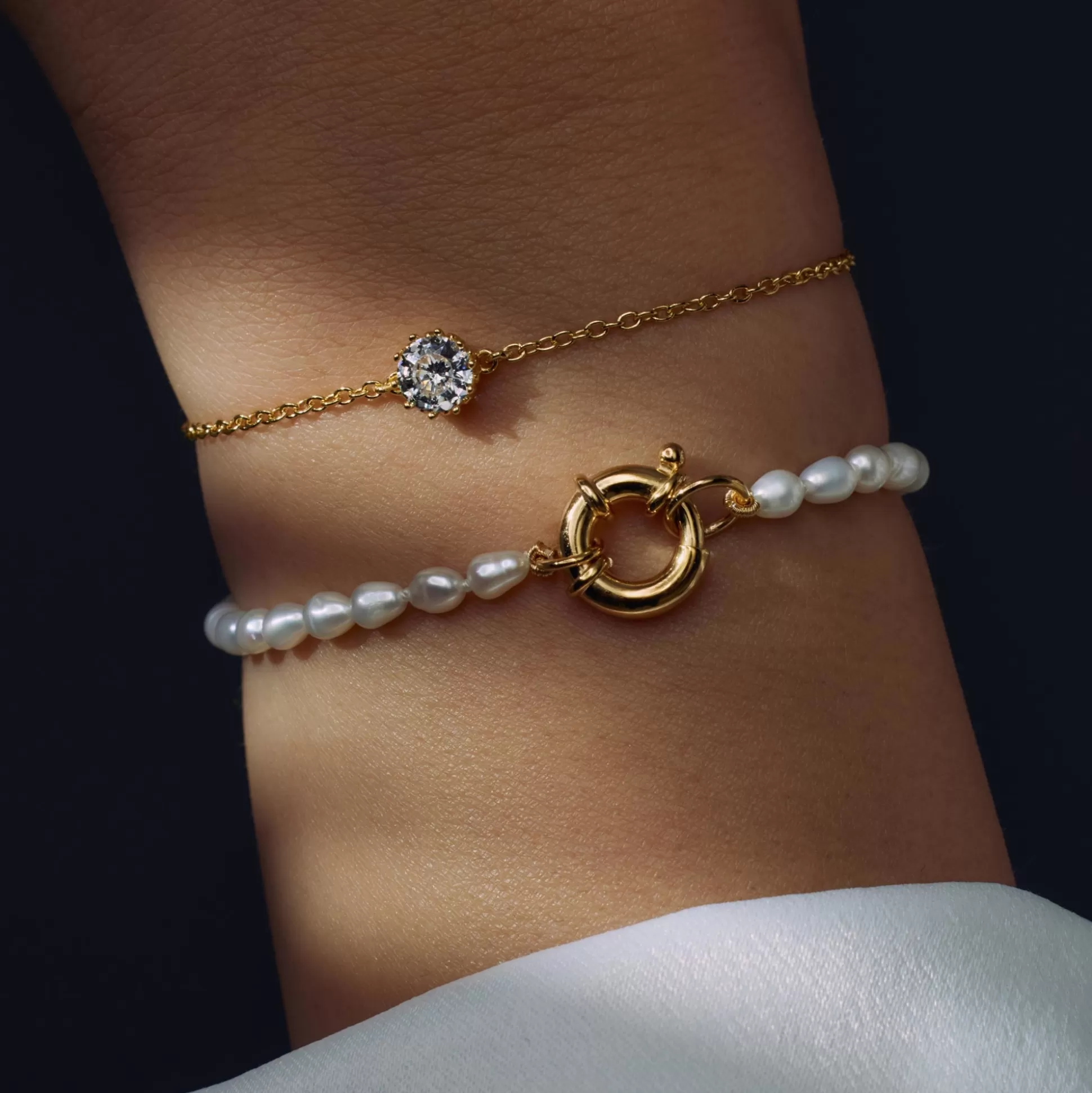 Clearance Brioso Cortona Bella Bracciale Di Perle In Argento Sterling 925 Placcato Oro Con Placcatura In Oro 14 Carati Bracciali