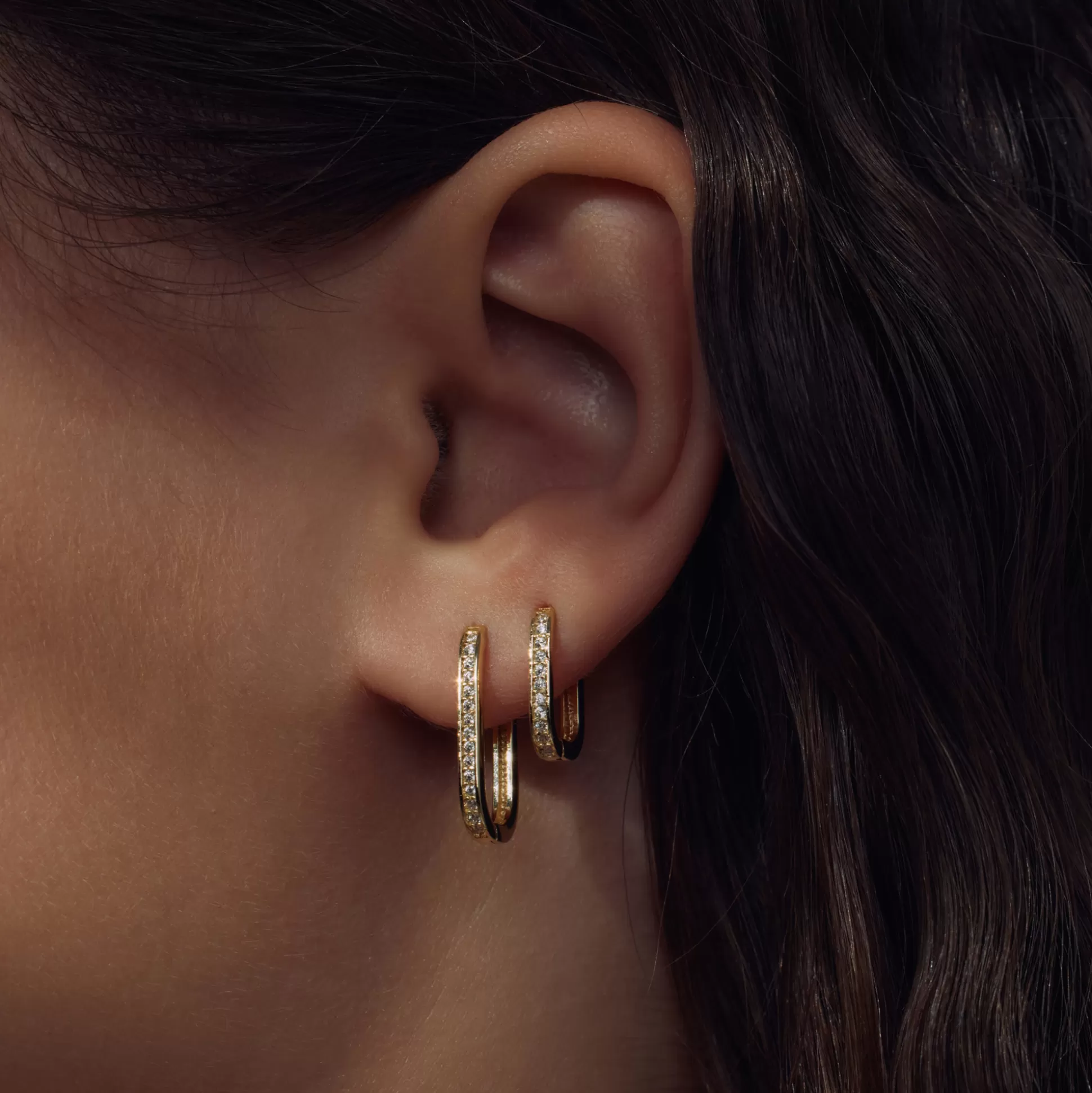 New Ponte Vecchio Elina Creoli In Argento Sterling 925 Placcato Oro Con Pietre Zircone Orecchini