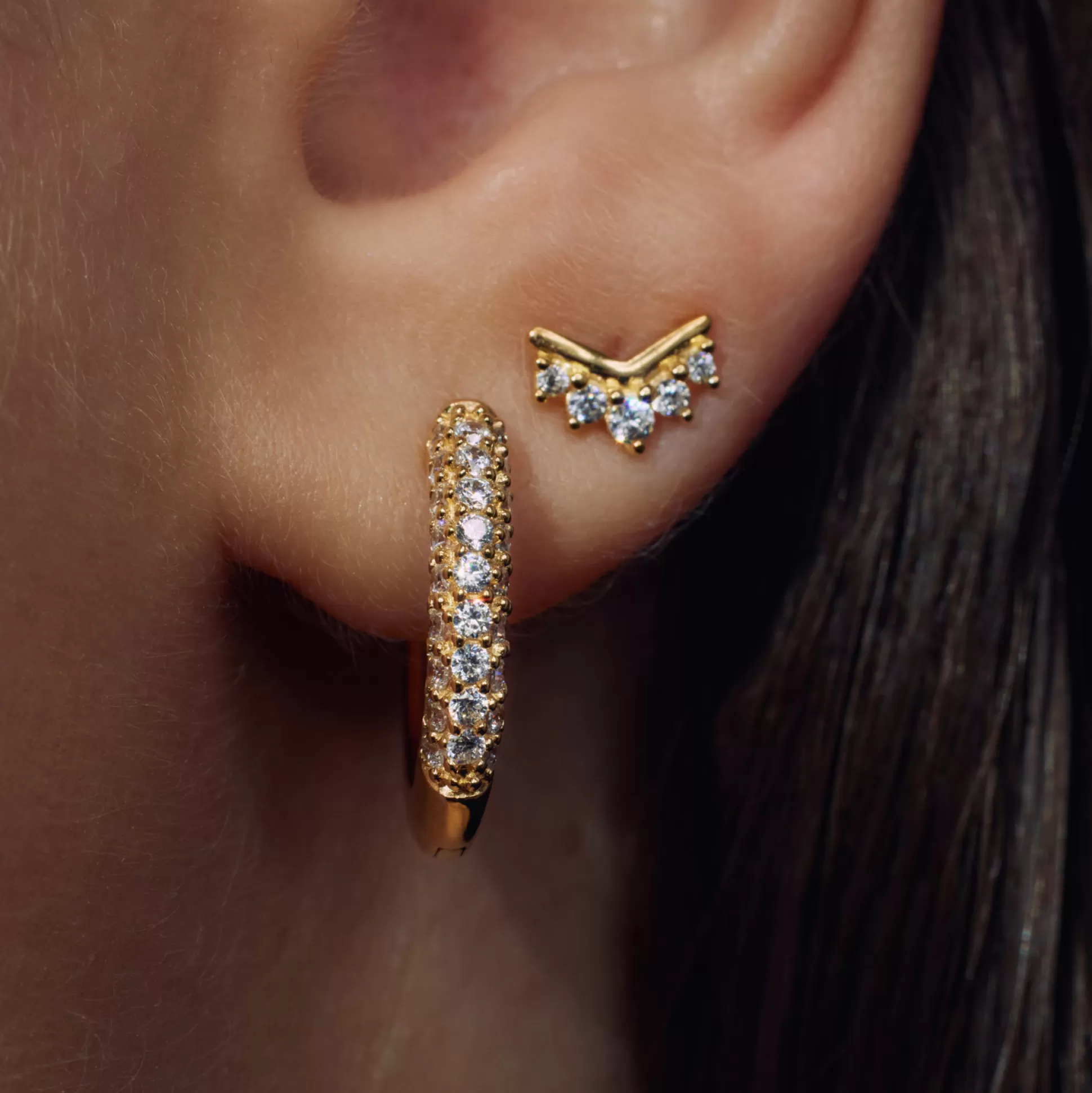 New Sorprendimi Set Orecchini In Argento Sterling 925 Placcate Oro Con Zircone Orecchini