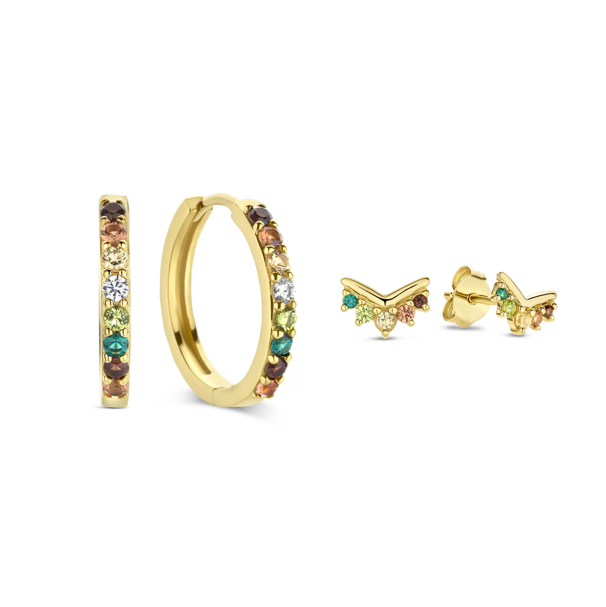Hot Sorprendimi Set Orecchini In Argento Sterling 925 Placcato Oro Con Pietre Zircone Colorate Orecchini A Bottone